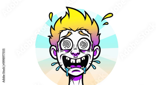 Crazy Man Face with Swirl Eyes, Drooling, and Sweat Drops - Shocked Expression