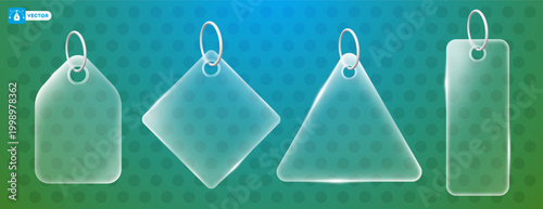 Labels with transparency and glassmorphism effect. Sale event, great offer notification icon. Glassy transparent price tag set. Online shopping with savings concept. Vector illustration