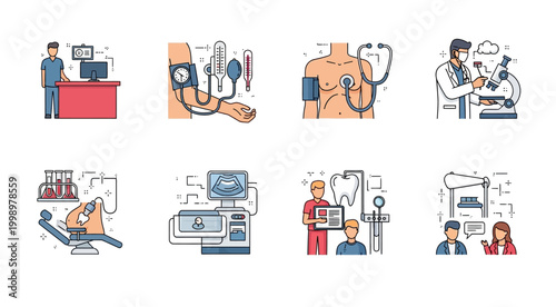 medical process icons set on transparent background