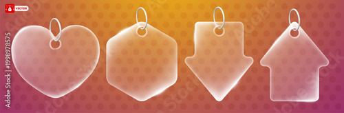 Labels with transparency and glassmorphism effect. Sale event, great offer notification icon. Glassy transparent price tag set. Online shopping with savings concept. Vector illustration