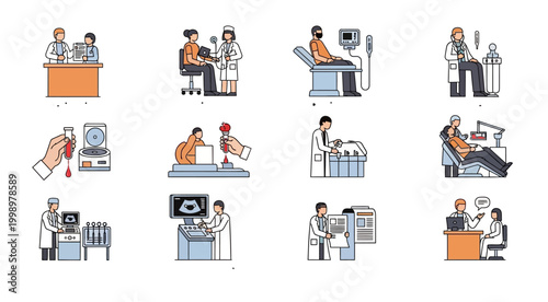 medical process icons set on transparent background