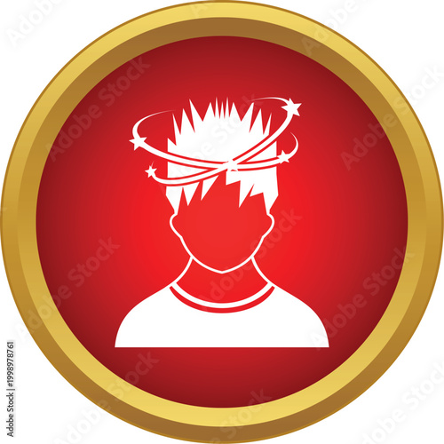Person icon with stars circling head representing dizziness or concussion