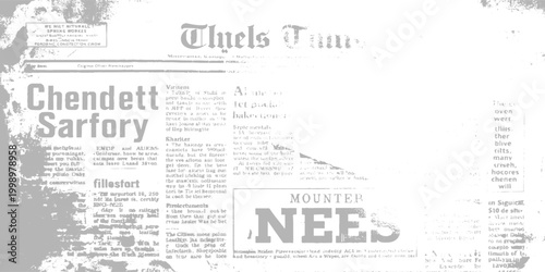 Old vintage newspaper background with dark ink smudges faded print distressed grunge texture dusty overlay and blank white space for text