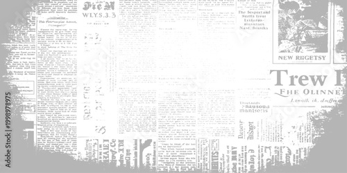 Retro dark news print style background with vintage newspaper paper texture faded text ink smudges dusty screen overlay and blank space