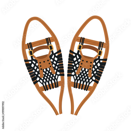 Vector Illustration of Traditional Wooden Snowshoes for Winter Sports and Outdoor Activities