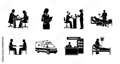 medical scene silhouettes on transparent background high quality