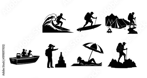 set of outdoor activity silhouettes on transparent background