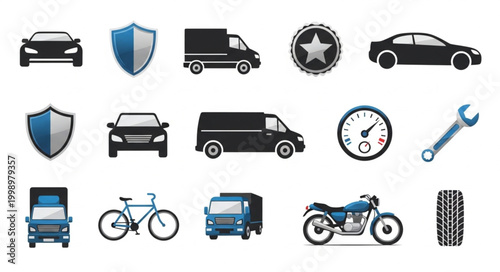 Collection of Transportation and Security Icons.