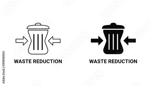 Waste reduction concept icon showing trash bin with compression arrows for sustainable living and environment protection