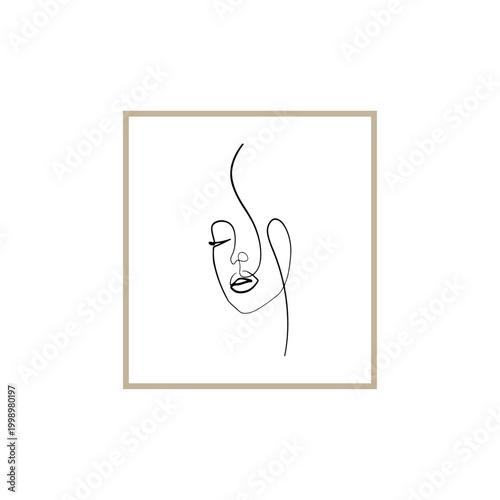 Abstract Portrait of Serenity: A delicate, minimalist line drawing unveils the elegant features of a woman, encapsulating the essence of tranquility and artistic grace.