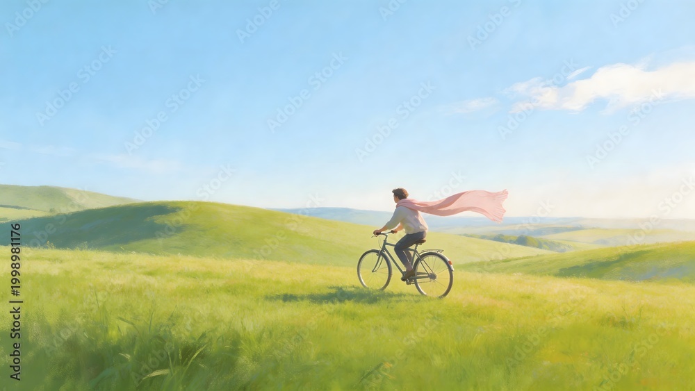 Obraz premium Person riding bicycle in green field