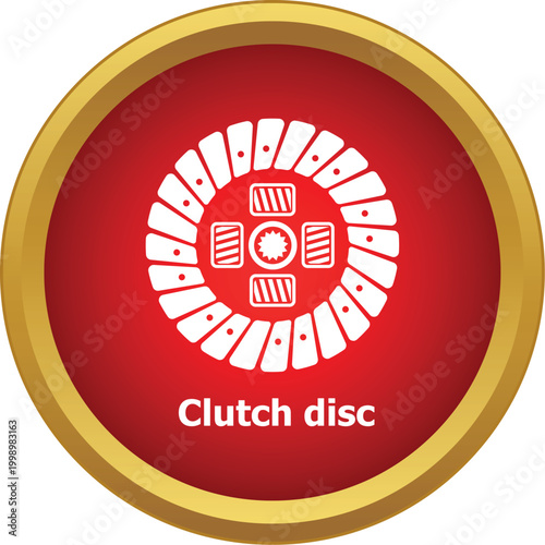 Clutch disc icon centered on a red circle with a golden border