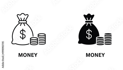 Money bag with dollar sign and stacked coins vector illustration symbolizing wealth savings and financial security