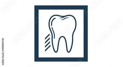 Simple line drawing of a human tooth within a rectangular frame symbolizing dental health