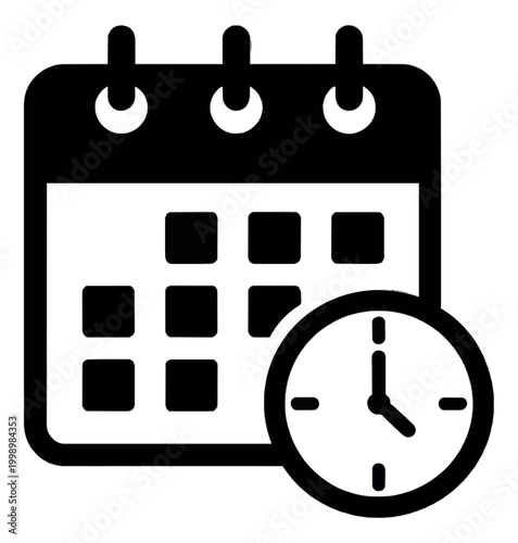 Calendar Planner Icon with Time Clock Vector Design