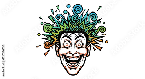 Crazy Man Face Explosion Hair Psychedelic Art
