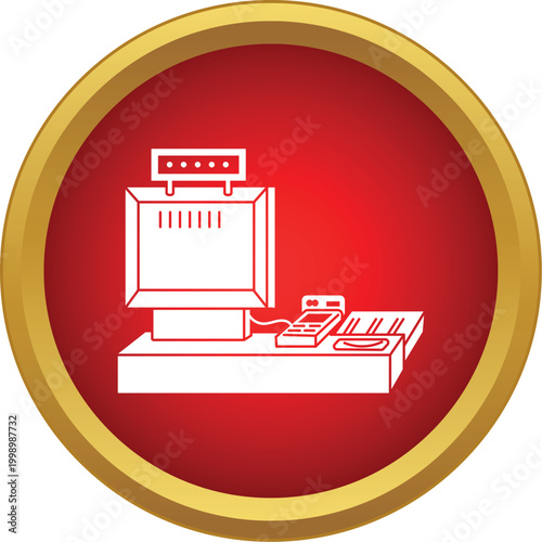 Point of sale system appearing as a white icon within a red circle