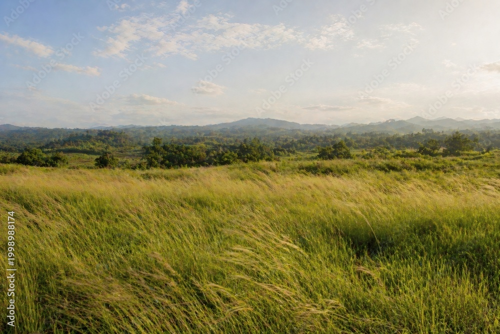 Fototapeta premium Open Grassland Field With Natural Landscape View