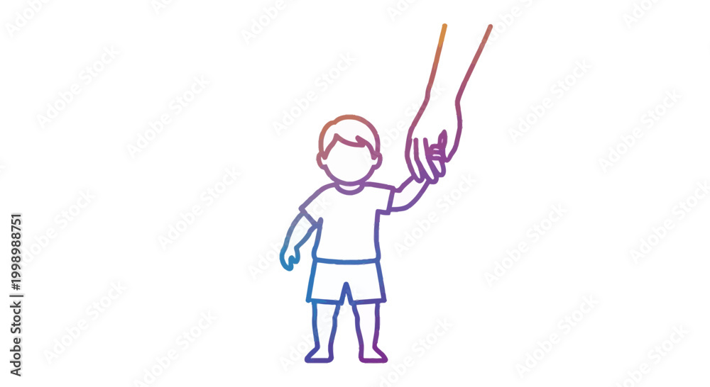Fototapeta premium Child holding adult's hand, colorful outline, symbol of trust, guidance, and childhood