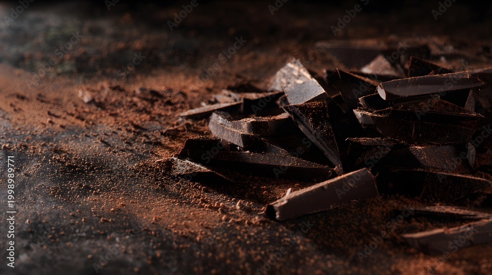Fototapeta premium Indulgent dark chocolate shards a luxurious gourmet still life image of rich decadence