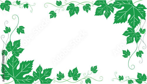 Green Leaf Frame Border. Natural Foliage Floral Background with Copy Space.