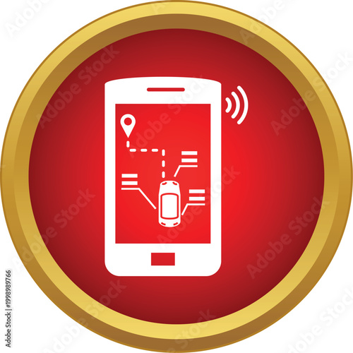 Smartphone displaying car tracking and navigation linked to a self driving vehicle