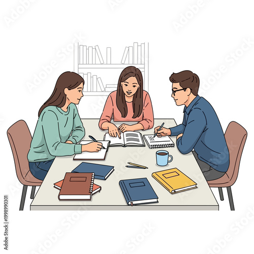 Study group, students learning together, classroom meeting, education vector