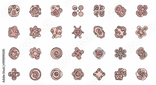 Collection of diverse abstract biological cell shapes and forms.