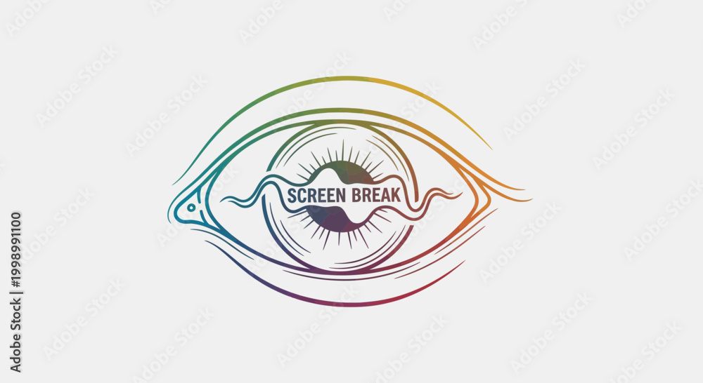 Obraz premium Abstract Eye with Rainbow Colors and Sound Wave Text
