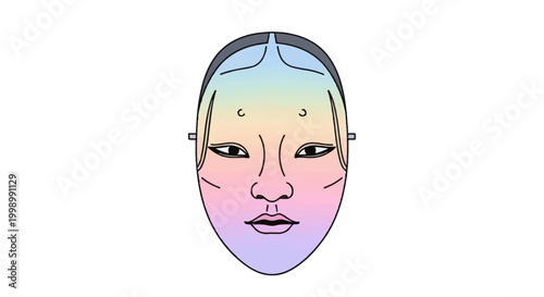 Abstract Face Mask with Rainbow Gradient Colors, Minimalist Design, Asian Features