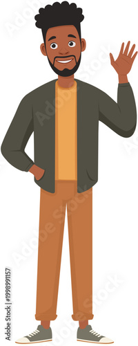Black Man Waving Left Hand Cartoon Vector Illustration