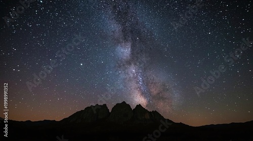Milky Way Galaxy Stars Night Sky Above Mountain Silhouette Astrophotography