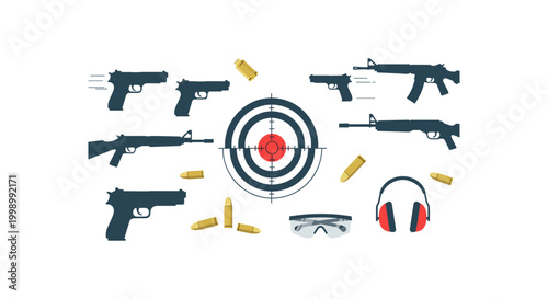 Shooting range target guns bullets safety glasses ear protection equipment firearms practice aiming competition safety sport shooting targets ammo weapons range.