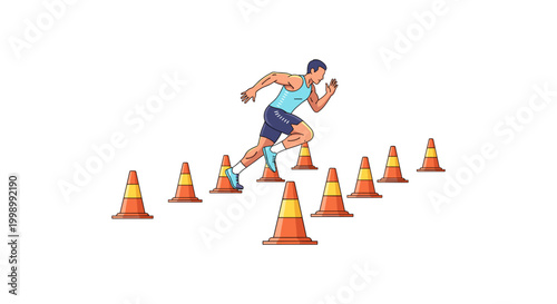 Runner athlete sprinting obstacle course fitness training agility run athletic exercise speed motion determination healthy lifestyle sports competition race.