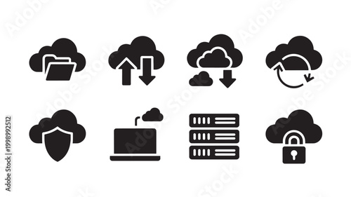 Cloud Computing Icons Set Data Storage Cloud Server Security Backup Technology Vector
