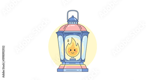 Colorful lantern with flame inside.