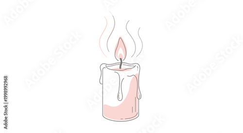 Pink candle with melting wax burning.