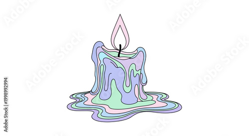 Melting pastel colored wax candle.