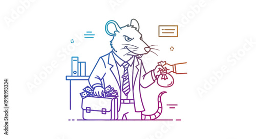 Corrupt businessman rat taking bribe money in office, financial crime concept