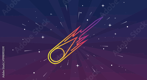 Cosmic Meteor Streaking Through Starry Night Sky with Radial Burst Background