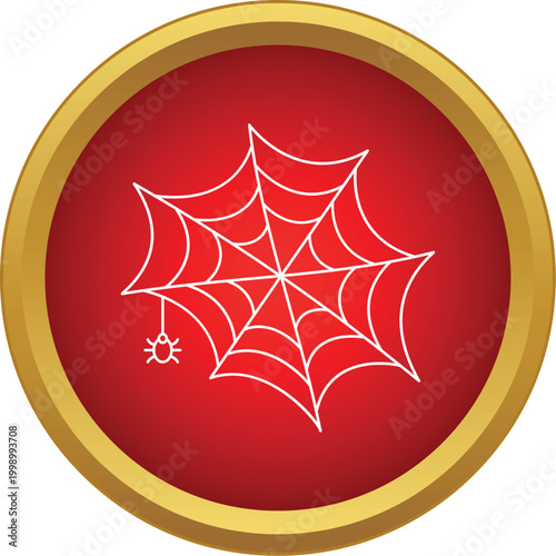 Spider and web on a red circle with gold border representing halloween or danger concepts