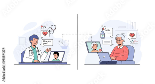 Telemedicine consultation: doctor and patient connect online for healthcare advice and support