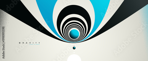 Blue colored gravity concept illustrating controlled attraction, depth, and focused motion as element converge into a calm, structured center.