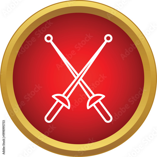 Crossed fencing foils icon on a red circle symbolizing combat sport and martial arts competition