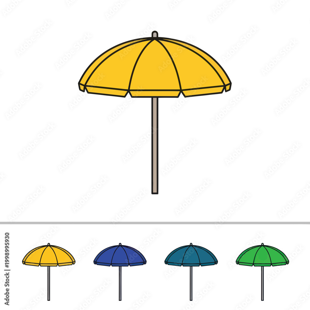 Fototapeta premium Yellow Beach Umbrella and Color Options, Isolated on White