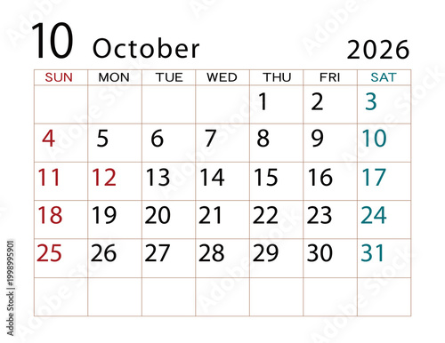 2026年カレンダー　10月 ⑵