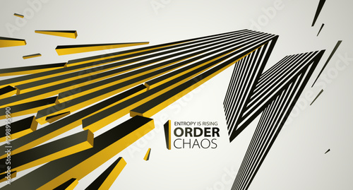 Chaos and order vector concept abstract background with lines explosion to debris in decay, 3D wallpaper with perspective lines going to chaos of destruction.