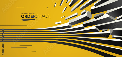 Chaos and order vector concept abstract background with lines explosion to debris in decay, 3D wallpaper with perspective lines going to chaos of destruction.