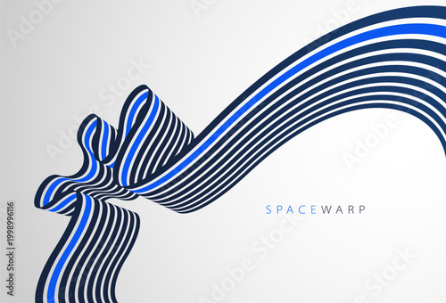 Lines in perspective look like bent ribbon graphic design, vector abstract background with curved stripes in distorted perspective, futuristic surreal op art.