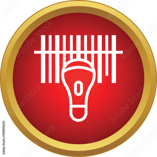 Barcode scanner reading product code in a red and gold icon